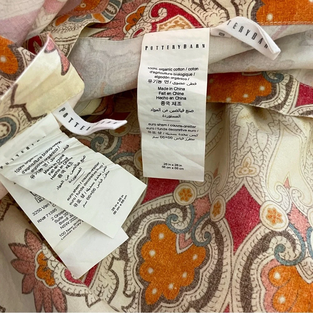 Pottery Barn Paisley Medallion Pillow Shams in Cream, Pink & Orange